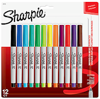 PERMANENT MARKERS, SHARPIE, ULTRA FINE TIP, ASSORTED COLORS, 12/CT MAIN